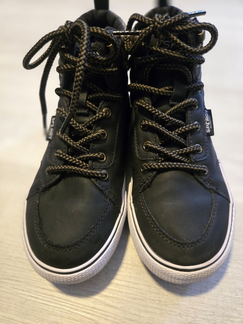 Sperry Top Sider Kids Black High-Top Lace-Up Sneakers with White Sole